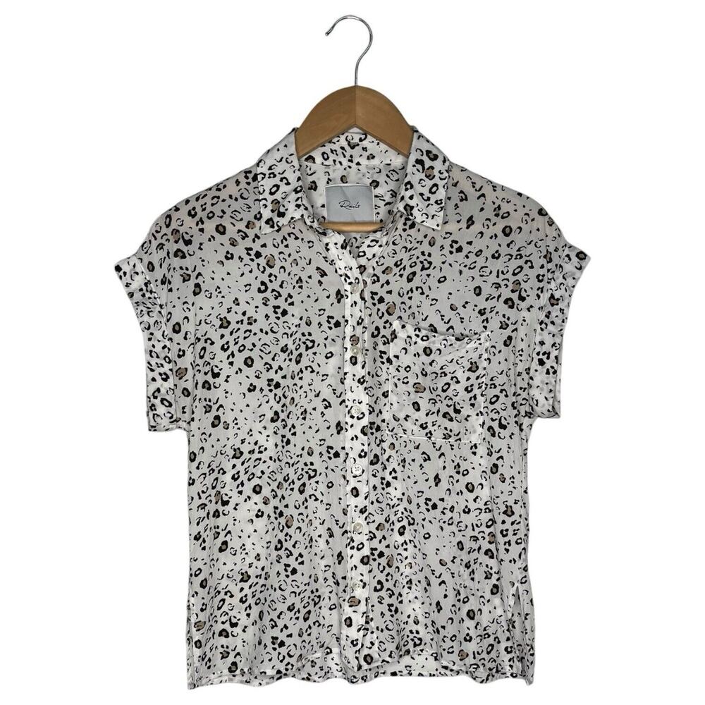 Rails Top Womens Xs Leopard Print Short Cuffed Sl… - image 1
